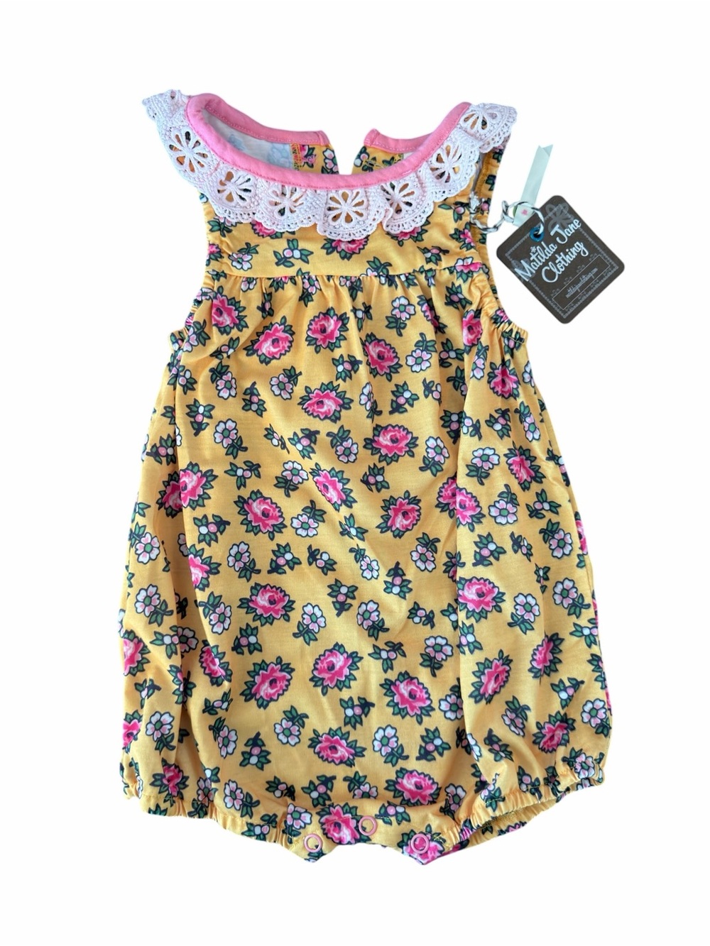 Matilda Jane Yellow Floral Romper with White Lace Collar 12-18 mo NWT